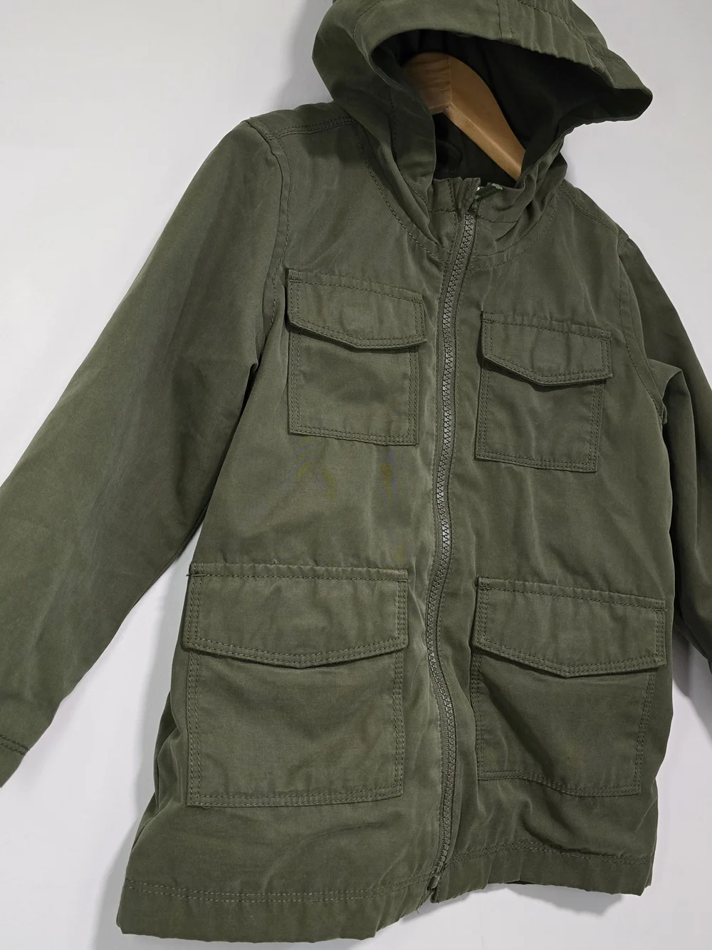Kids Olive Green Hooded Fall Utility Jacket Back To School.